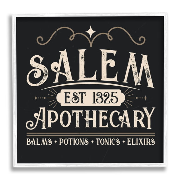 Salem Apothecary Vintage Witch Sign Holiday Graphic Art White Framed Art Print Wall Art