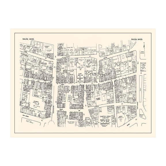 Salem Art, 1946 Vintage Map of Downtown Salem Massachusetts, MA History Wall Decor Gift, Old Salem Map - 24" x 18" Unframed Print