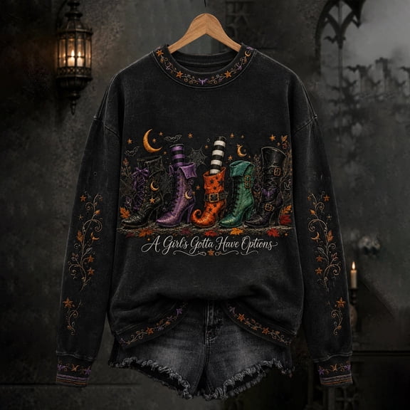 Salem Broom Company Sweatshirt for Women Halloween Salem Witch Spooky Season Shirts Crewneck Hocus Pocus Holiday Pullover Dark Gray XXL