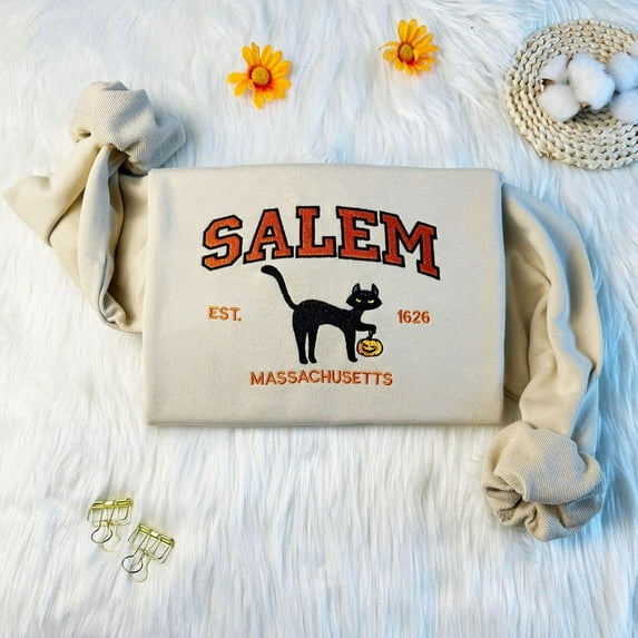 Salem Cat Massachusetts Embroidered Sweatshirt