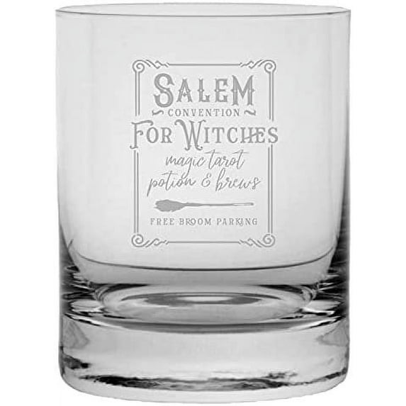 Salem Convention Happy Halloween Etched 11oz Crystal Rocks Whisky Glass
