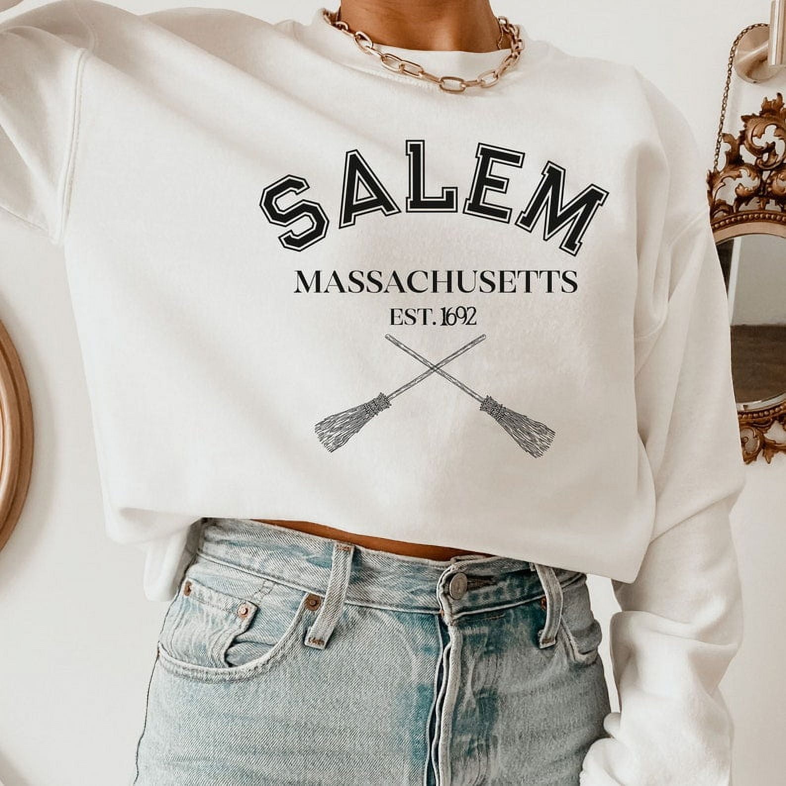 Salem Crewneck Fall Sweatshirt Massachusetts College Sweatshirt Cute Fall Sweater Autumn Sweatshirt October Vibes Witchy Clothing sweatshirts graphic beautiful Walmart