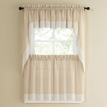 Salem Kitchen Curtain 36" Tiers Swags & Valance Set French Vanilla w/ Lace Trim