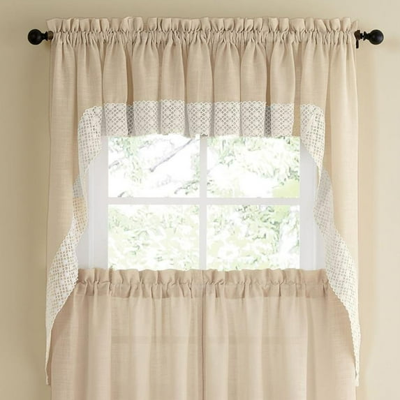 Salem Kitchen Window Curtain w/ Lace Trim - 38" Swag Pair French Vanilla