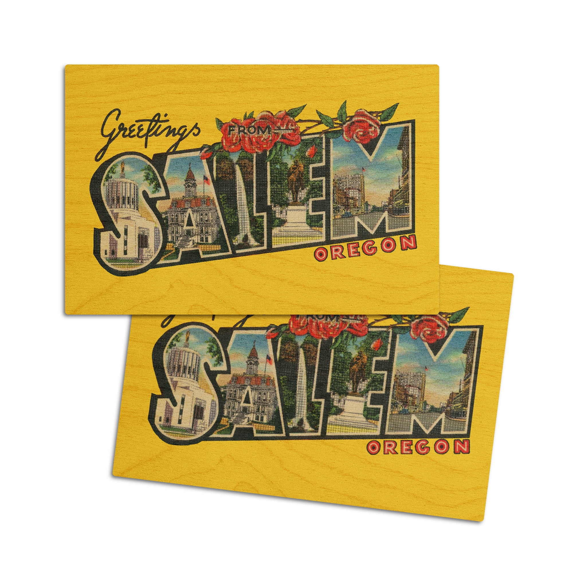 Salem, Oregon, Greetings, Halftone, Contour, Vintage Artwork (4x6 Birch