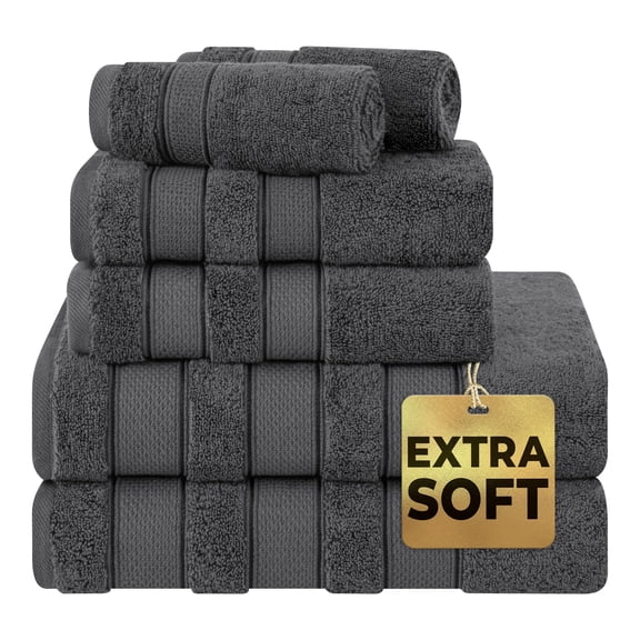 Salem Premium Turkish Towel Set, 100% Cotton 600 GSM, 6 Piece Bathroom Towels, Extra Fluffy and Absorbent, Dark Gray
