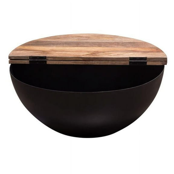 Diamond Sofa Salem Round Drum Storage Cocktail Table w/ Natural Mango Wood Top & Black Metal Base