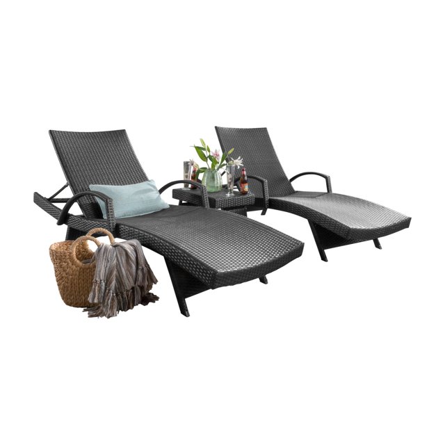 Salem Wicker Patio Arm Chaise Lounges with Side Table Set of 2