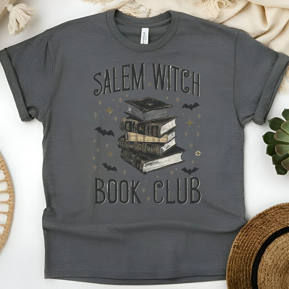 Salem Witch Book Club T-Shirt – Vintage Gothic Witchcraft Tee for Women, Dark Heather, Size 2XL