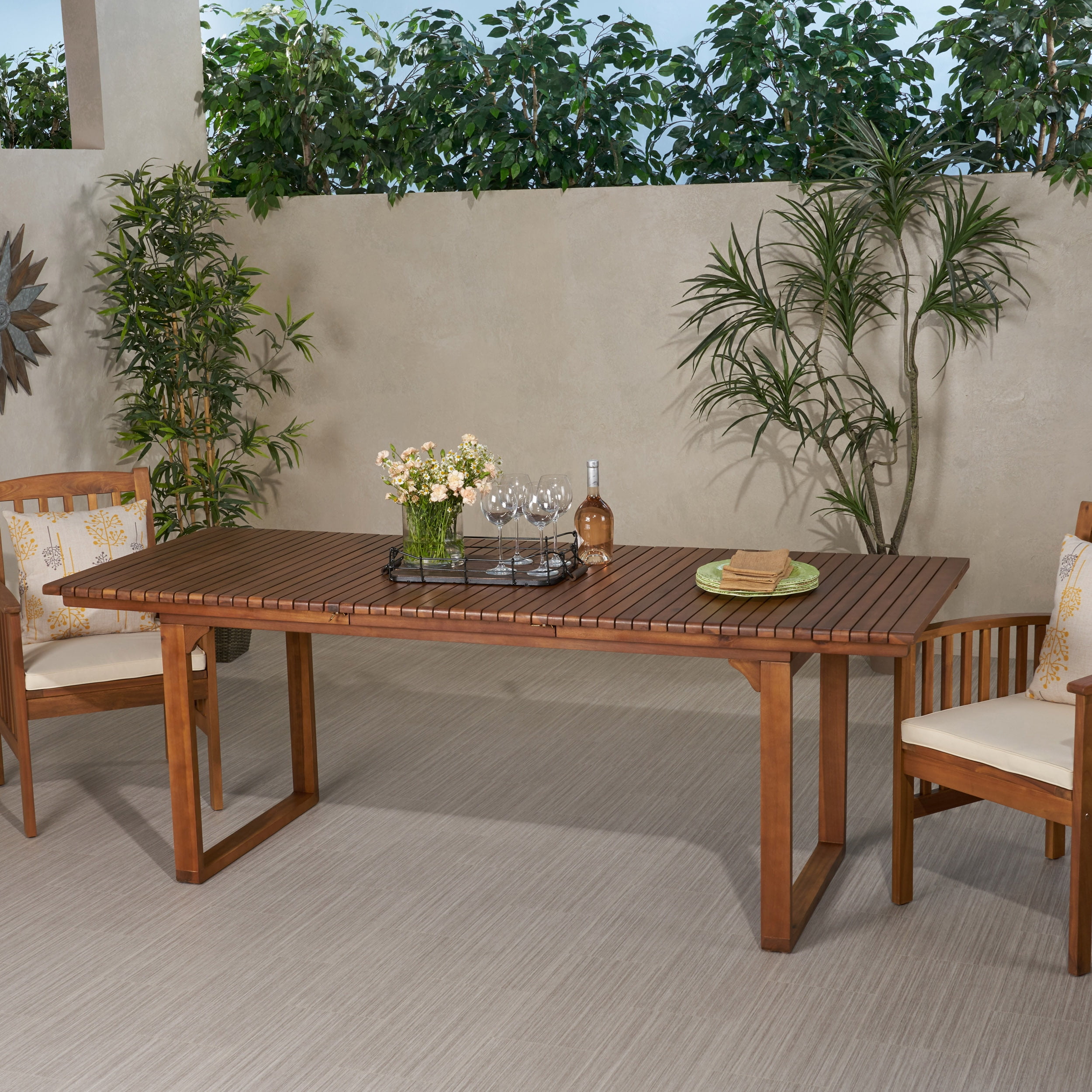 Salene Outdoor Acacia Wood Expandable Dining Table, Brown Patina