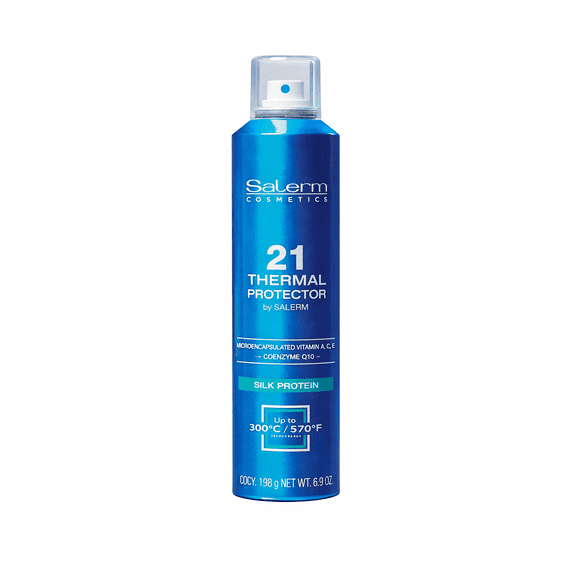 Salerm 21 Thermal Protector Spray – Advanced Heat Shield up to 300°C / 570°F – Silk Protein, Microencapsulated Vitamins E & B5 – Anti‑Frizz, Lightweight, Professional Finish – 6.9 oz