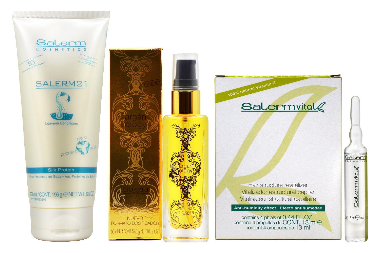 Salerm Biokera Arganology 60ml 2oz + 21 Leave in 6.9oz + Vitalizer 4*0.44