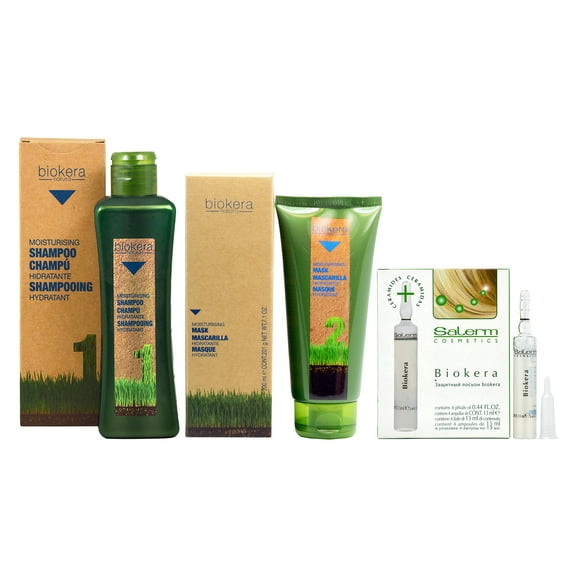 Salerm Biokera Moisturising Shampoo 10.8oz + Mask 6.8oz + Biokera 4*0.44