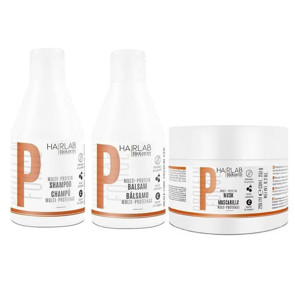 Salerm Cosmetics HAIRLAB MULTI-PROTEIN STRENGTHENING 3-PIECE KIT for Damage Hair,  Shampoo 10.6oz + Balsam 9.8oz + Mask 8.2oz
