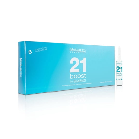 Salerm 21 Boost Concentrated Hair Mask Ampoules, 8 x 13 ml, Hydrating & Repairing Treatment with Heat Protector, Anti-Pollution & Anti-Frizz