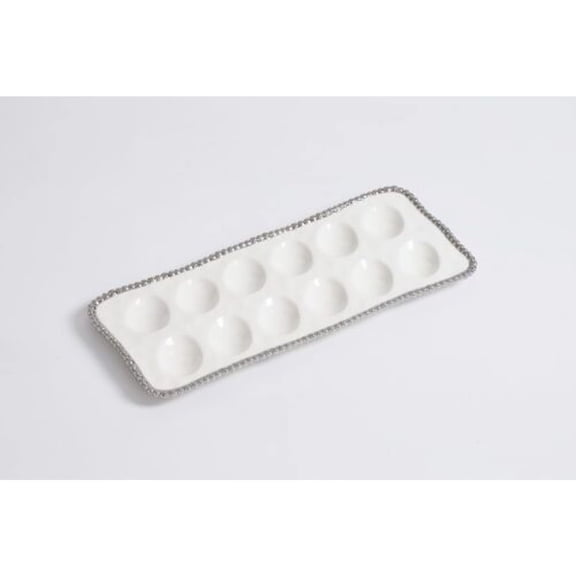 Pampa Bay Titanium-Plated Porcelain Deviled Egg Tray, 14.5 x 6.3 Inch, Silver/White Tone, Oven, Freezer, Dishwasher Safe
