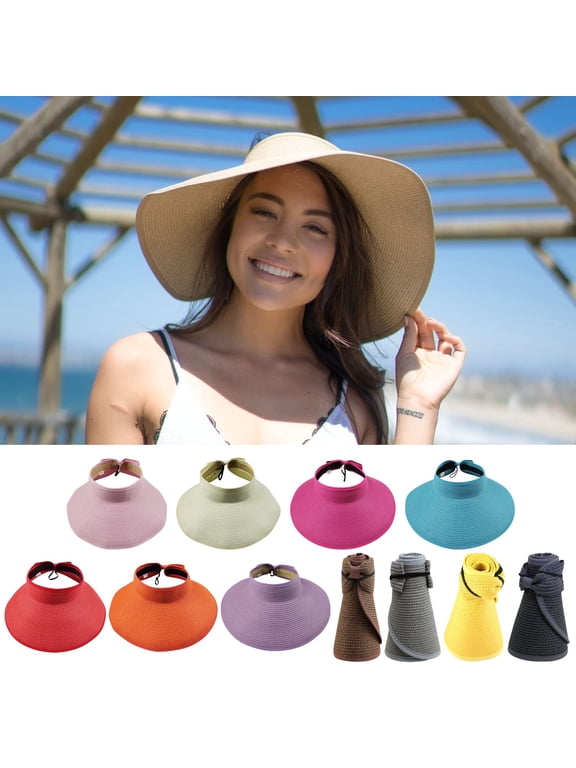 Sales 2026 Under $5 Dark Gray Sun Hat for Outdoor GIJNRIUIUA Sun Visor Hats for Women Wide Brim Roll Up Ponytail Summer Hat Packable Foldable Travel Fishing Cap