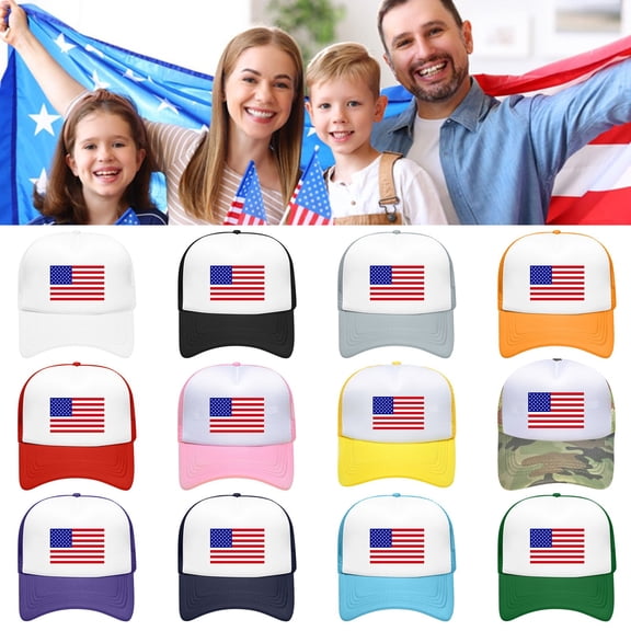 Sales 2026 Under $5 Hats for Women GIJNRIUIUA Unisex America Baseball Cap States Mesh Splice Hat for Men Women Usa Flag Adjustable Hat Size Strapback Breathable Trucker Caps Casual Sun Peak Hat