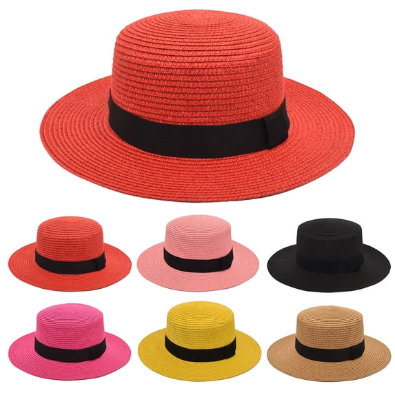 Sales 2026 Under $5 Hot Pink Brim Fedora Hat GIJNRIUIUA Mens and Womens Buckle Dome Panama Lafite Flat Top Hat Summer Travel Sunshade Sun Hat Big Brim Hat Baseball Caps