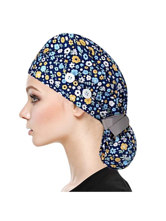 Sales 2026 Under $5 Multicolor GIJNRIUIUA Ponytail Scrub Caps Surgical Hat with Buttons for Long Hair Ribbon Tie Back Adjustable Paisley Floral Print Nurse Doctor Medical Cap for Women