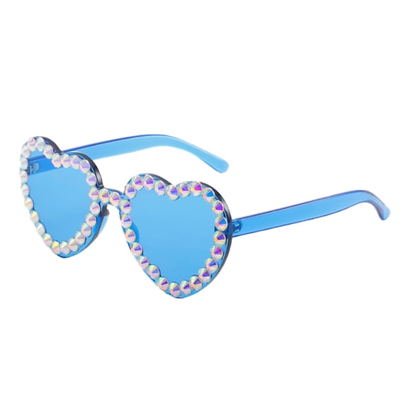Sales 2026 Under $5 Sky Blue Rhinestone Heart Shape Party Sunglasses GIJNRIUIUA Transparent Color Lens Bling Crystal Rim Decor Glasses Women Carnival Birthday Disco Festival Accessory