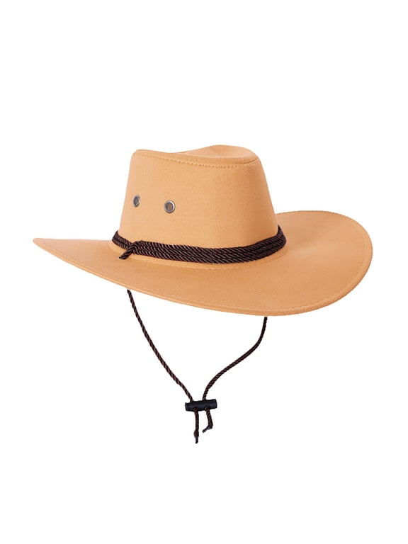 Sales 2026 Under $5 Yellow Western Cap Wide Brim Sunhat GIJNRIUIUA Men's Western Hat with Leather and Metal Embellishments Brown Cowboy Hat for Outdoor and Casual Wear Visor Hats