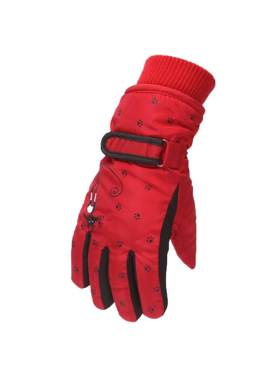 Sales 2026 Cold Weather Thermal Ski Snow Glove GIJNRIUIUA Under $7 Winter Outdoor Boys Girls Snow Skating Snowboarding Windproof Warm Gloves Perfect for 6 To 12 Years Old Kids Red Gloves & Mittens