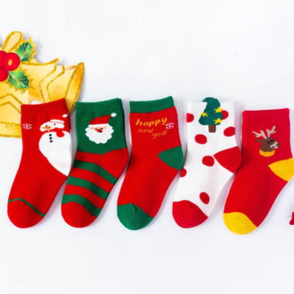 Sales 2026 Cozy Socks Under $5 GIJNRIUIUA Multicolor Crew Socks 5 Pairs Christmas Socks Kids Boys Girls Socks Santa Xmas Tree Pattern Colourful Funny Cotton Soft Warm Socks 46Y Knee-High Socks