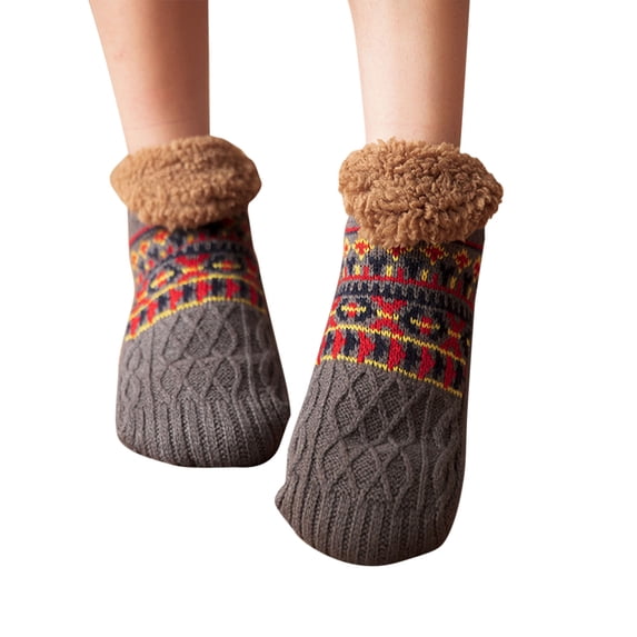 Sales 2026 Crew Socks for Women Under $6 GIJNRIUIUA Dark Gray Crew Socks Winter Men's and Women's Christmas Slippers Socks with Soft Comfortable Lined Socks Warm and Fluffy Non Slip Socks in Winter