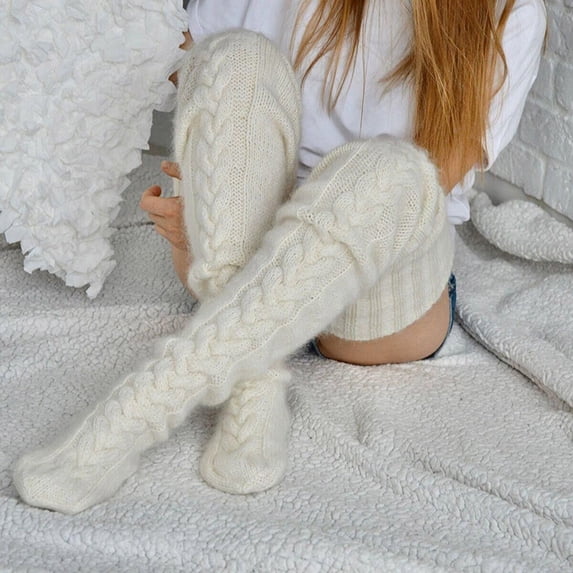 Sales 2026 Knee High Stockings Under $6 GIJNRIUIUA White Knee-High Socks Winter Women's Cable Knitted Boot Socks Extra Long Thigh High Winter Stockings Over Knee Leg Warmers Leg Warmers