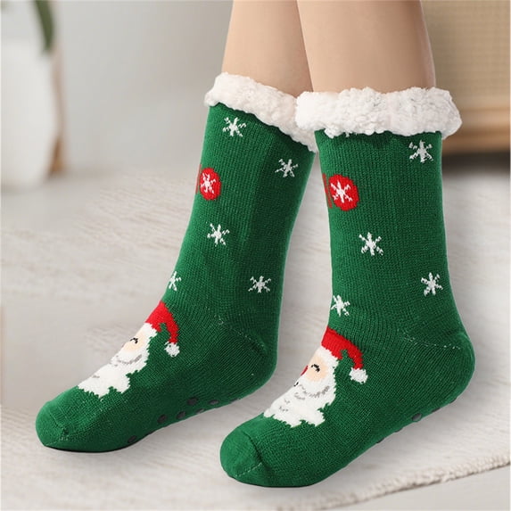 Sales 2026 Men Socks Under $5 GIJNRIUIUA Green Crew Socks Winter Christmas Fuzzy Slipper Socks with Grips Cozy Holiday Indoor Socks for Women(One Size) Slipper Socks