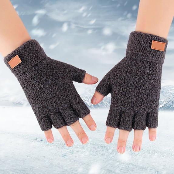 Sales 2026 Thermal Warm Fingerless Gloves GIJNRIUIUA Under $4 Half Finger Warm Knit Gloves for Adult Thickened Open Finger Outdoor Jacquard Gloves for Cycling Gray Gloves & Mittens