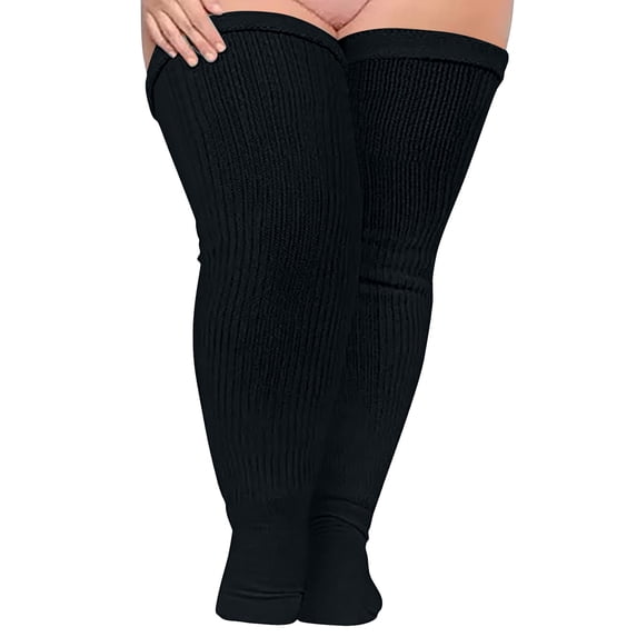 Sales 2026 Thigh High Socks Under $5 GIJNRIUIUA Black Knee-High Socks Women Soild Plus Size Over Knee Cotton Socks Extra Long Extra Thick Thigh Socks Tall Socks Leg Warmers