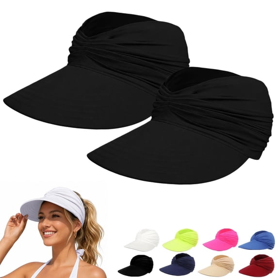 Sales 2026 Under $5 Black Straw Fedora Hat GIJNRIUIUA Women's 50+ Sun Visor Hat Wide Brim Lightweight Foldable Ponytail Cap for Summer Visor Hats