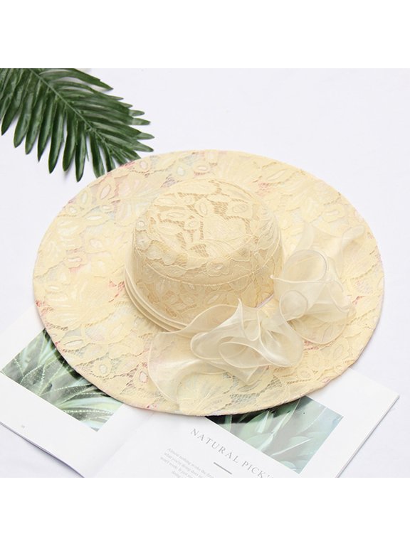 Sales 2026 Under $5 Blue Beach Straw Hats for Women GIJNRIUIUA Women's Organza Church Fascinator Bridal Tea Party Wedding Hat Bucket Hats