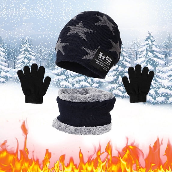 Sales 2026 Under $5 Dark blue Unisex Warm Hat Gloves Kit GIJNRIUIUA Boys and Scarf Hat Three Girls Knit Windproof Warm Thicken Cap Gloves Winter Hats
