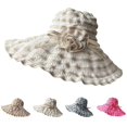 thumbnail image 1 of Sales 2026 Under $5 Hot Pink Summer Beach Sun Hat GIJNRIUIUA Women's Pleated Striped Sun Hat Wide Brim Floppy Hat with 3D For Bucket Hats, 1 of 3