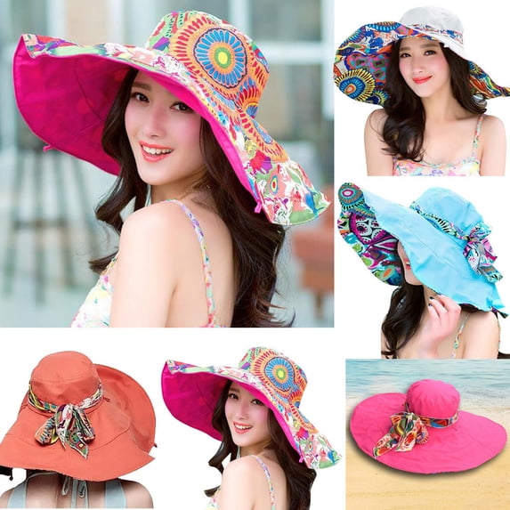 Sales 2026 Under $5 Orange Summer Beach Hats GIJNRIUIUA Hat Two-Side Wide Big Women Cap Brim Print Brim Hats Sun Floppy Baseball Caps Baseball Hat