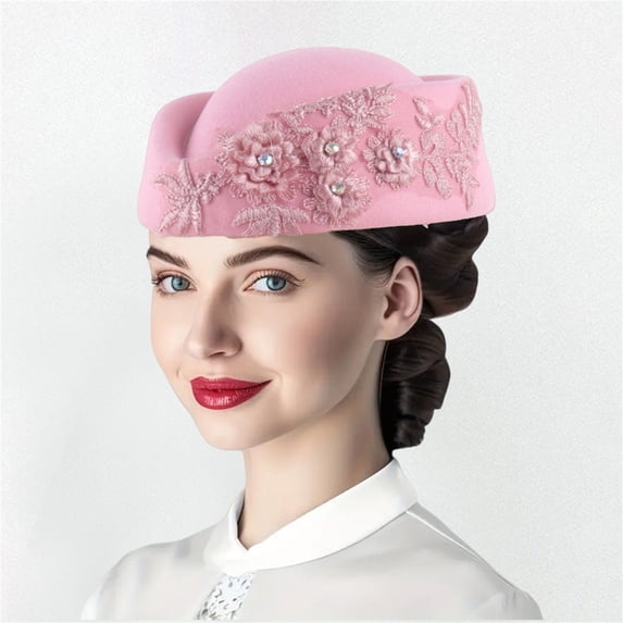 Sales 2026 Under $5 Pink French Style Beret Hat for Women GIJNRIUIUA Women Church Hats Applique Pillbox Hats Fascinator Tea Caps Cowboy Hat