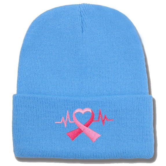 Sales 2026 Under $5 Sky Blue Warm Hat GIJNRIUIUA Breast Cancer Awareness Ribbon Embroidered Long Beanie Muslim Scarf