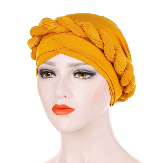 Sales 2026 Under $5 Yellow Muslim Scarf GIJNRIUIUA Fashion Women Braid Hat Muslim Cancer Turban Wrap Cap Beanie