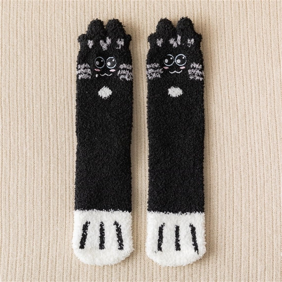 Sales 2026 Warm Socks for Women Under $2 GIJNRIUIUA Multicolor Crew Socks Winter Fuzzy Cat Socks Fluffy Cozy Slipper Socks Winter Sleeping Socks with Cat Pattern for Women Girls Gifts Slipper Socks