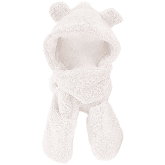 Sales 2026 Winter Beanie Hat Scarf Gloves GIJNRIUIUA Under $8 Winter Cute Bear Ear Warm Hat Women Plush Earflap Hat Windproof Cap Hat with Ears and Hood Hat Scarf 2 in 1 Hooded Scarf for Women Beige
