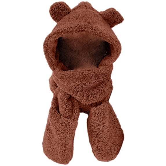 Sales 2026 Winter Beanie Hat Scarf Gloves Set GIJNRIUIUA Under $9 Winter Cute Bear Ear Warm Hat Plush Earflap Hat Windproof Cap Hat with Ears Hood Hat Scarf 2 in 1 Hooded Scarf for Brown