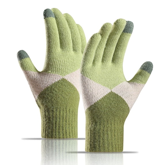 Sales 2026 Winter Gloves GIJNRIUIUA Under $4 Winter Women Keep Warm Touching Screen Knit Gloves Elastic Cuff Soft Full Finger Gloves Mitten Green Gloves & Mittens