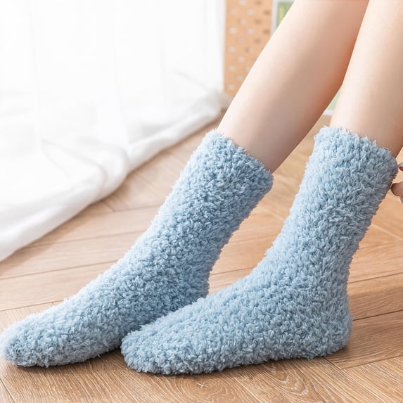 Sales 2026 Women's Socks Under $2 GIJNRIUIUA Blue Crew Socks Winter Women Fuzzy Socks Winter Coral Fleece Socks Middle Cute Home Solid Stocking Ankle Socks