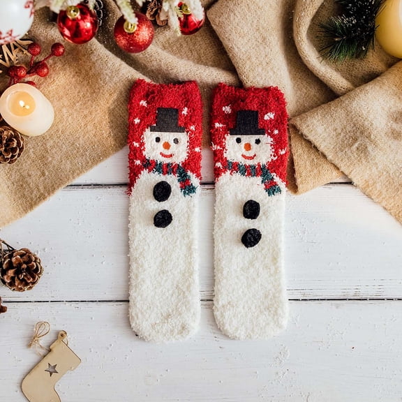 Sales 2026 Womens Cute Crew Socks Under $2 GIJNRIUIUA Multicolor Crew Socks Winter Christmas Socks Warm Coral Velvet Thick Christmas Socks Sleep Cartoon Floor Fuzzy Christmas Socks Calf Socks