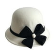 thumbnail image 1 of Sales Under $5 Floral Bucket Hat Bowler Hats GIJNRIUIUA Women Felt Bucket Hat with Large Bow Winter Dressy Hat Autumn and Winter Bow Knot Round Top Casual Fisherman's Basin Cap Small Bowler Hat, 1 of 3