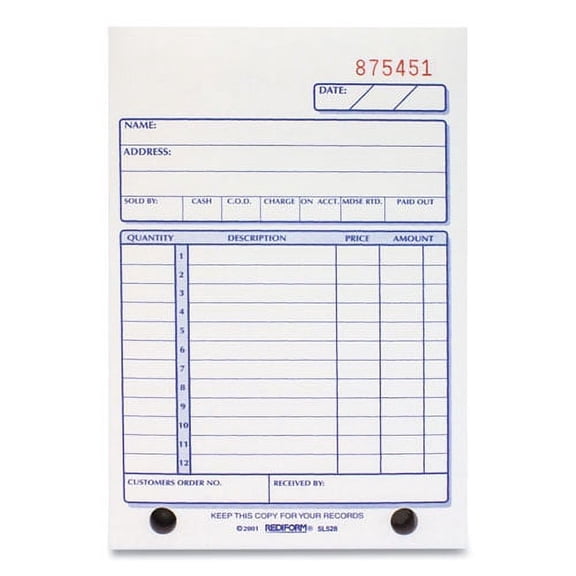 Sales Book, Three-Part Carbonless, 4.25 X 6.38, 1/page, 50 Forms | Bundle of 2 Each
