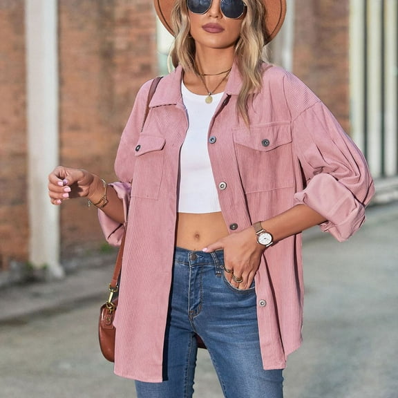 Turilly Women's Coats and Jackets Women's Casual Lapel Loose Lantern Sleeve Corduroy Shirt Long Sleeve Hoodless Casual Coat Jacket